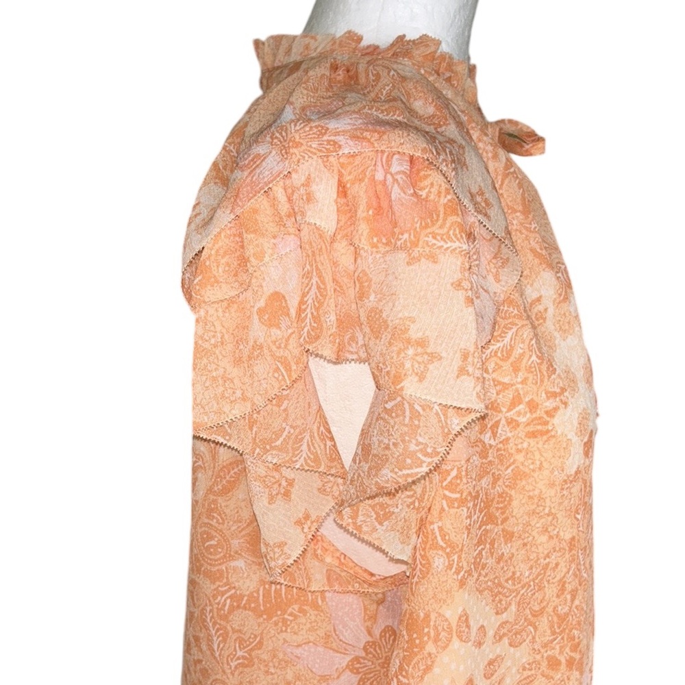 House of Harlow 1960 Peach Blush Pink Floral Print Tie Neck Ruffle Sleeve Top  M - Picture 7 of 15